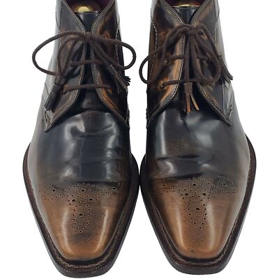 Mezlan Spain Antiqued Brown Gloss Leather Chukka Boots Mens  display picture 3