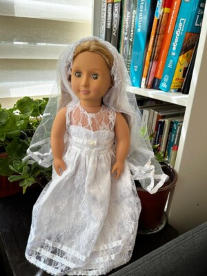 White Wedding Communion Dress with Veil, its American Girl Dolls