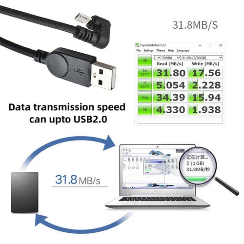 CY USB2.0 Cable Angled Type-A to Micro USB 5Pin Male Data Cord for Phone Laptop - Picture 3 of 6