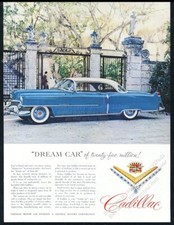 1954 Cadillac coupe gorgeous blue car photo vintage print ad