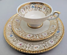 RARE Rudolf Wachter RW Bavaria Saucer & Plate Gold White Floral- NO CUP- Read