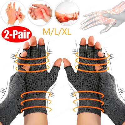 2 PAIRS Copper Arthritis Compression Gloves Hand Support Joint Pain Relief NEW