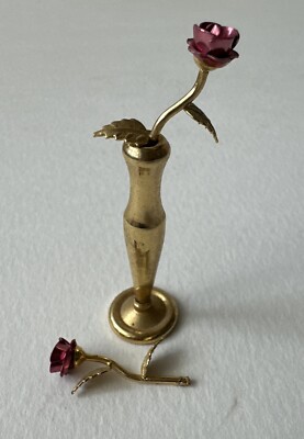 Vtg Miniature Metal Roses and Vase Combo Forever 1  Roses and 2  Vase Sculpture