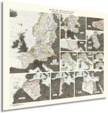 1945 Battles and Campaigns: World War II European and African Theater Map Poster