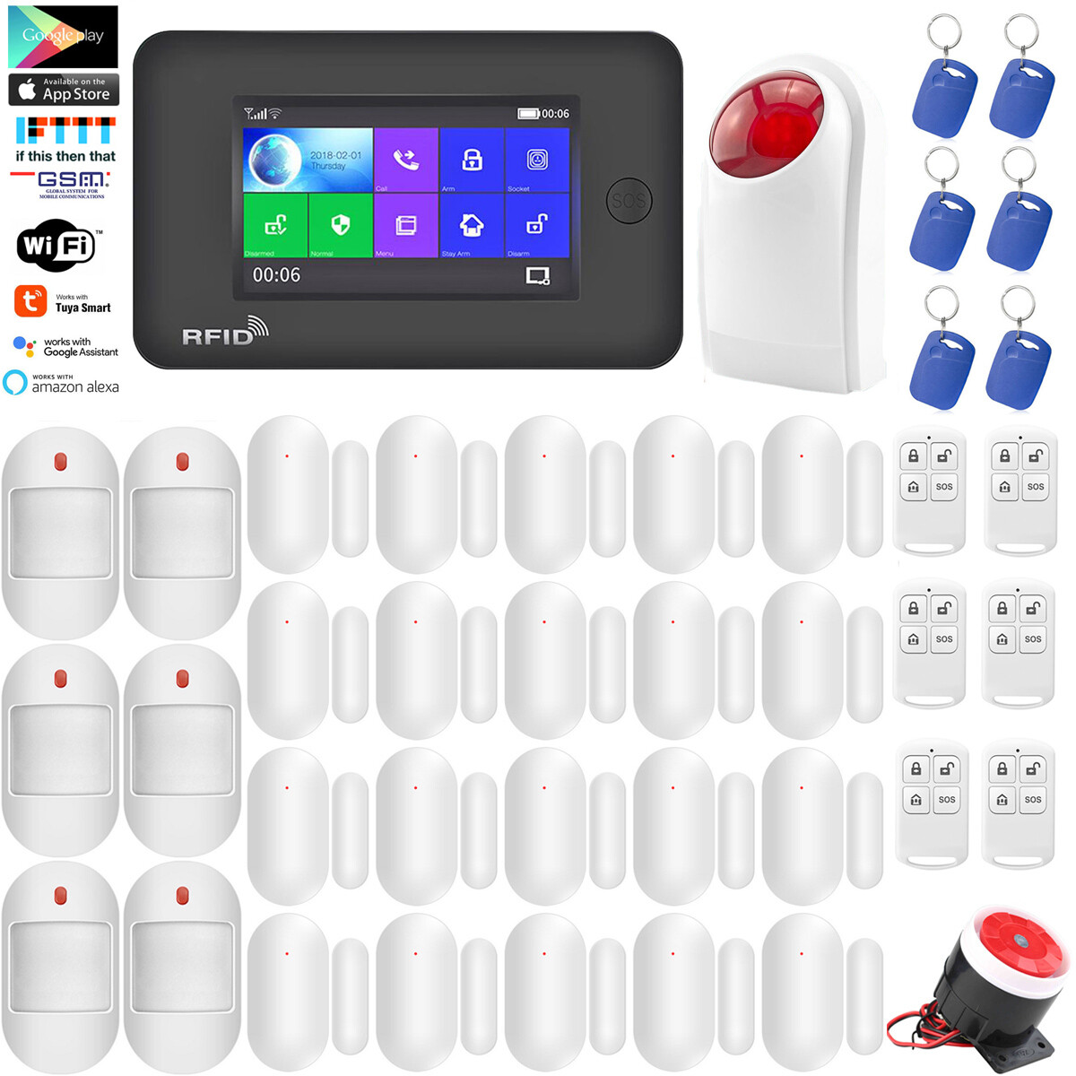 O20 WiFi Tuya APP GSM Wireless DIY Home Security Alarm System+Strobe Light Siren