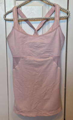 #ad #ad Lululemon Heathered Pig Soft Pink Cross My Heart Tank Size 8 Built in Bra $22.48