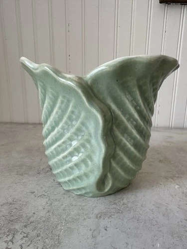 HTF 1940’s Red Wing Pottery Cabbage Leaf Planter Vase #1281 Sage Green w Sticker