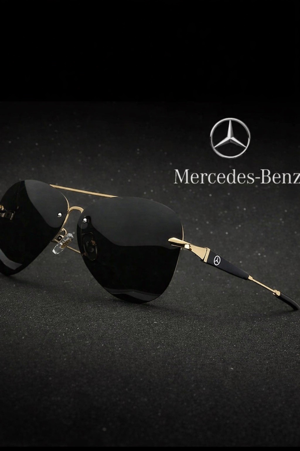 Polarized Mercedes Rimless Metal Aviator Sunglasses Gold Frame Smoke Lens MB22