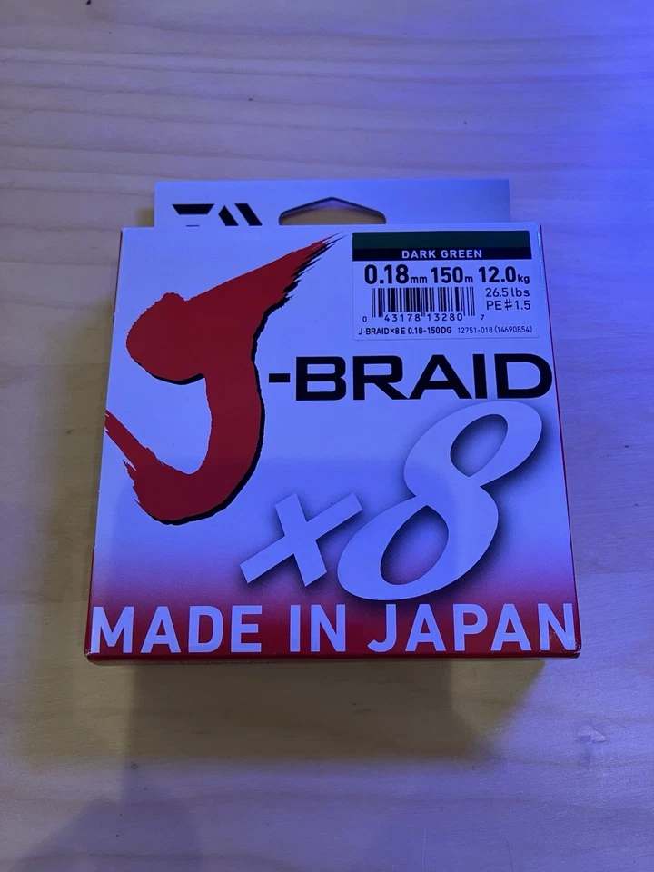 Daiwa J-Braid x8 150m 0.18mm 12.0kg 26.5lb Dark Green PE #1.5
