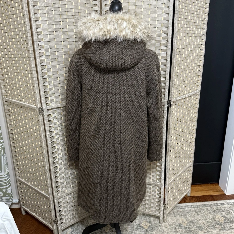 Eliza J Hooded Wool Coat Women’s M Brown Removable Fur Trim Snap Front NEW - Image 3 of 4