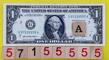 Six of a Kind 5s Five In A Row 5s Quints Near Solid Fancy Serial Number $1 Bill