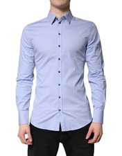 Dolce & Gabbana Light Blue Cotton SICILIA Dress Formal Men's Shirt