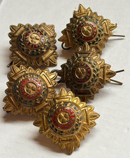 VINTAGE 5 X OFFICER RANK PIPS INSIGNIA GOLD TONE DOUBLE LUG & PINS (ONE MISSING)