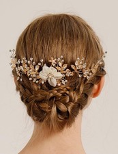 Bride Flower Wedding Hair Comb Gold Leaf Flower Headpiece Bridal Crystal Hair...