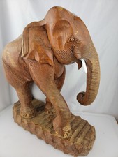10LB+ Heavy Large Solid Wooden Lucky African Elephant Statue Hand Carved