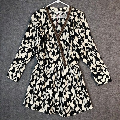 Umgee Tunic Dress Womens S Animal Print Embroidered Black/Cream Casual Chic Boho