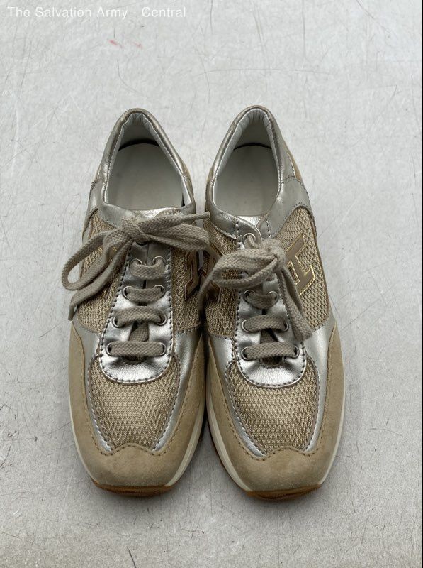 Hogan Boys Tan Silver Lace Up Low Top Comfort Sneaker Shoes EU 31 Youth