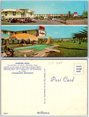 Sandpiper Motel Swimming Pool Galveston TX Postcard
