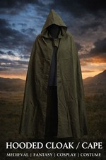 Dark Green Medieval Cloak with Hood Renaissance Fair Cape Wizard Cosplay NWOT