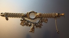 Vintage Kirks Folly Cat Charm Bracelet Watch Band - Gold Tone - FOR PARTS/REPAIR