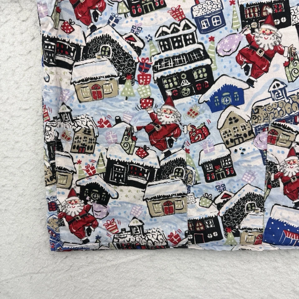 Blusa Médica Navidad Para Mujer Mediana M Azul Papá Noel Cuello en V Manga Corta Foto 4 de 4