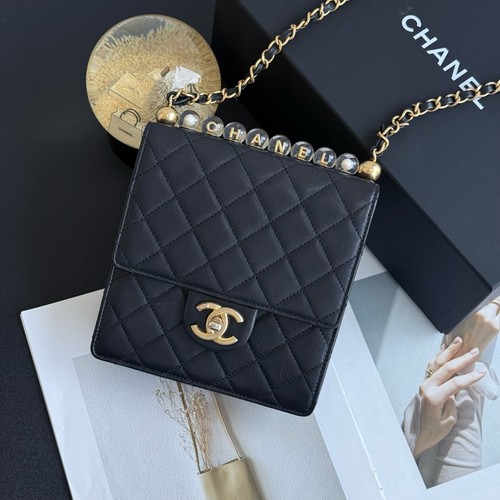 Chanel Pearl Embellished Flap Mini Black Lambskin Crossbody Bag Duty Paid