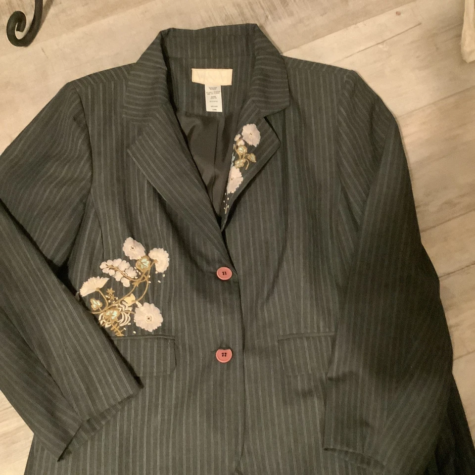 Traje Falda Monroe & Main Talla 18W Gris Rayas Bordada Raro Único De Colección Foto 2 de 4