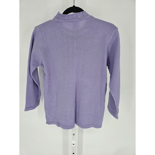 Adrian Delfield Women's Purple Rhinestone Long Sleeve Crew Neck Sweater Size S - Picture 5 of 5