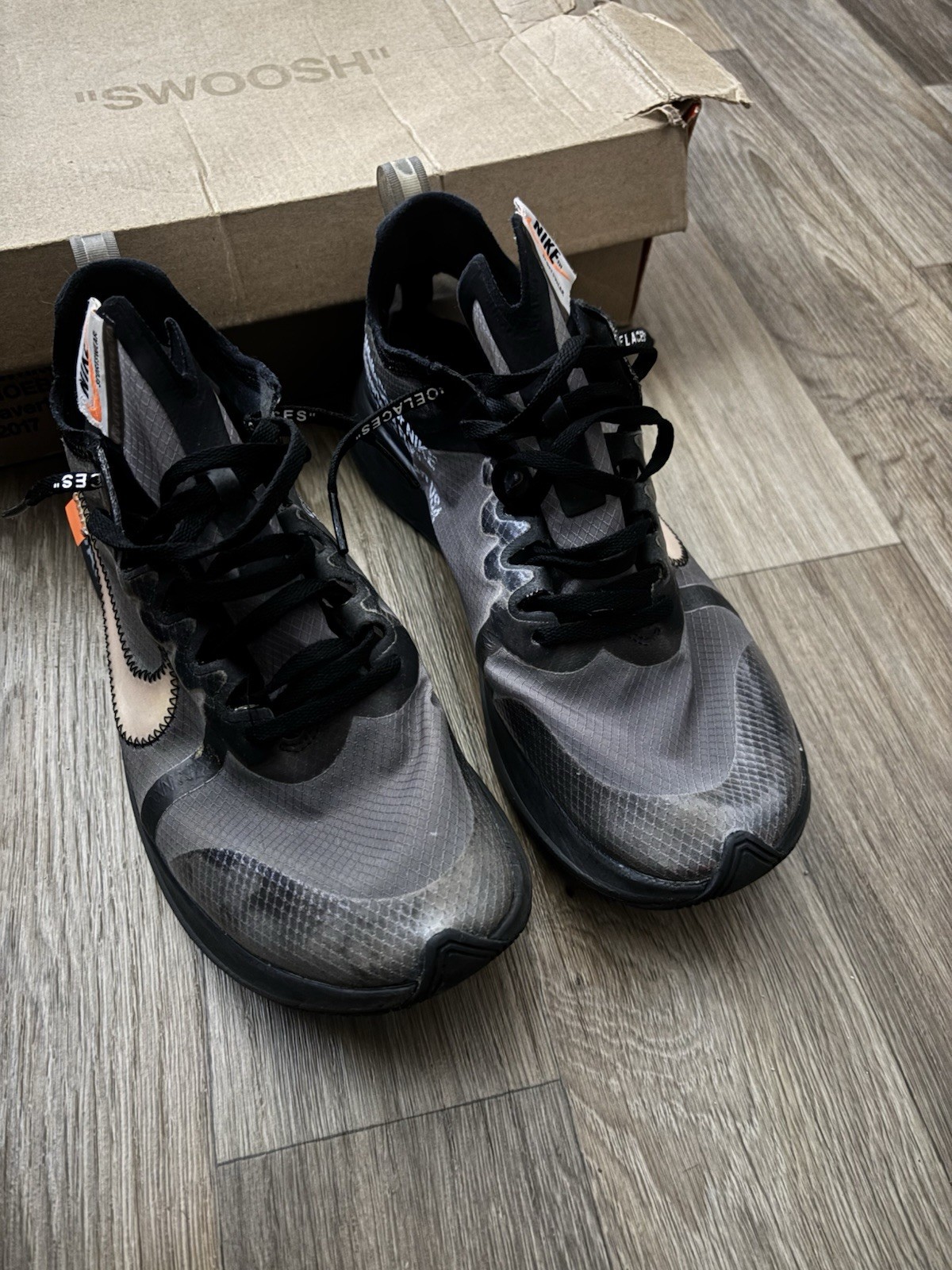 OFF WHITE X NIKE Usate Taglia 9 Nike Off White x Zoom Fly SP Nero: AJ4588 001 (Leggi sotto)
