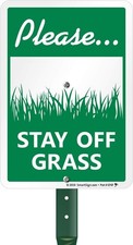 10 x 7 inch  Please Stay Off Grass  Yard Sign and Stake Kit, 40 mil Laminated...