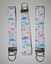 6" Long Pastels Dinosaur Faux Leather Wristlet key fob/key chain 