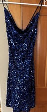 Blue Sequin Mini Dress by Crystal Doll, Spaghetti Straps, Zip Closure, Womens S
