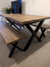 Ezra 6 Seater Rectangular Dining Table with 2 Benches 160x90 Oak Nice Condition