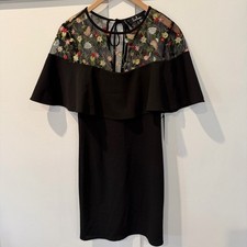 Lulus Dress Black Floral Sheer Embroidered Cape Overlay Cottagecore Fairycore M
