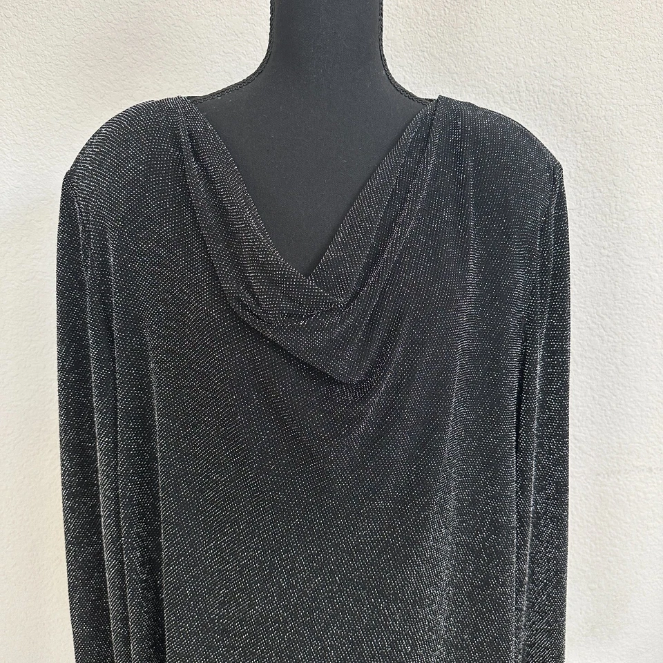 Alex Evenings Top 3X Plus Blouse Glitter Party Drape Long Sleeve Sheer Holiday - Image 2 of 4