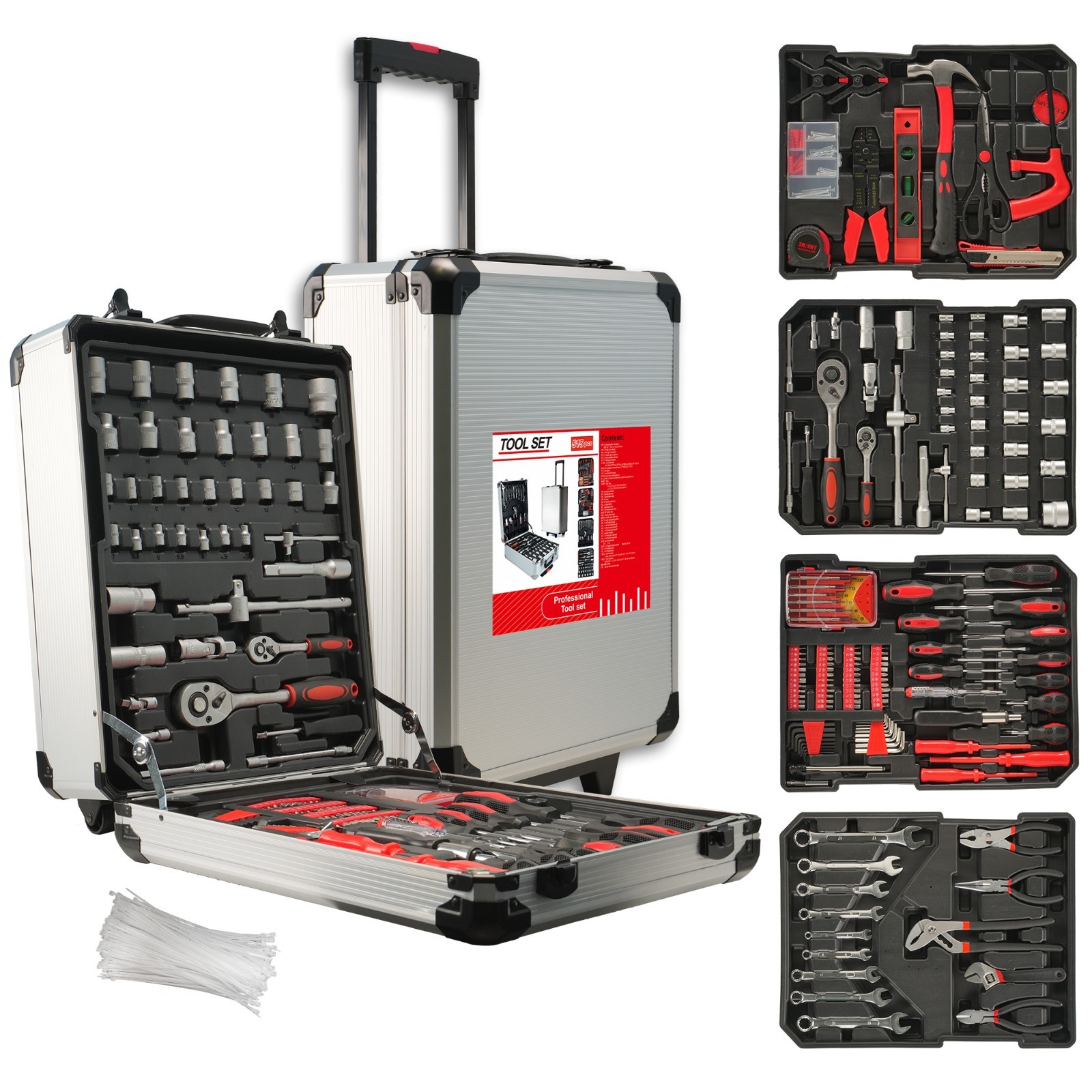 Tool Box with Tools 515 pcs Household Tool Set with Aluminum Trolley ...