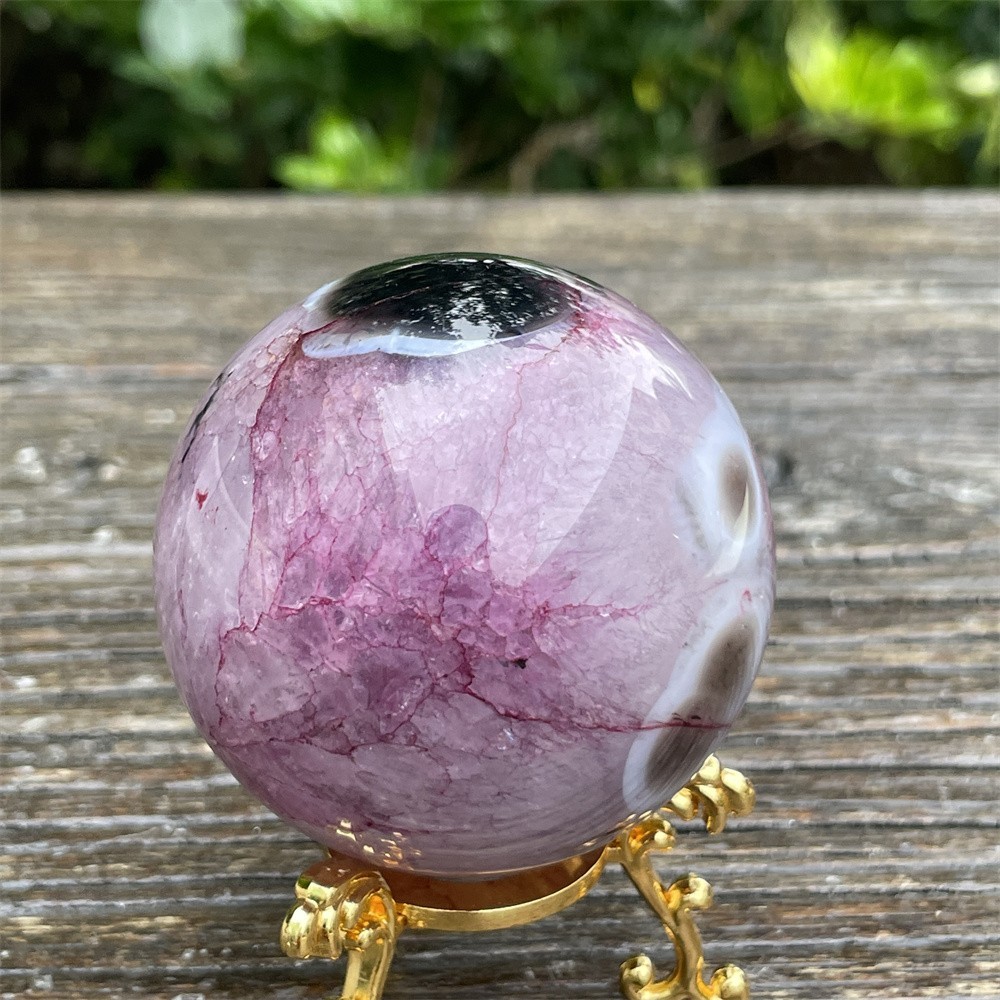 0.6LB 2.3" Black Sardponyx Amethyst Sphere Ball Crystal Quartz Heal Energy Reiki