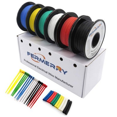 Fermerry 12 AWG Stranded Wire Spool 5ft Each 6 Colors Flexible 12 Gauge Silic...