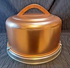 1960s Mirro 2003-CM Aluminum Cake Carrier Copper Dome w/ Locking Base Vintage