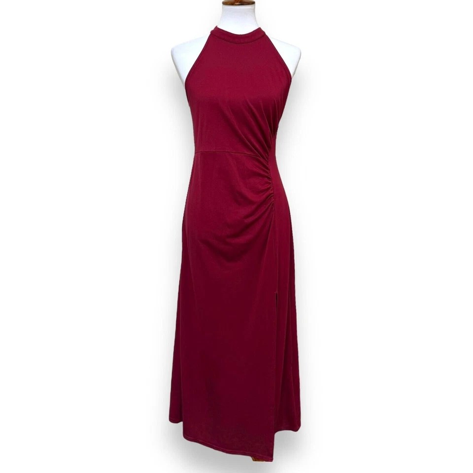 Grace Karin Womens Sheath Dress Red Ruched Sleeveless Halter Zip Elegant Large - Image 2 of 4