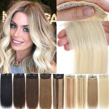 US Short Clip In Real Remy Human Hair Extensions Mini Pad Topper Hairpiece Ombre