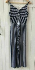 Hollister Womens Navy Blue Striped Stretchy Cut Out Jumpsuit One Piece Size XS
