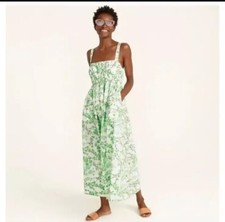 NWT J Crew Gathered Tank Midi Dress Lime Cherry Blossom Cotton Floral Size 0