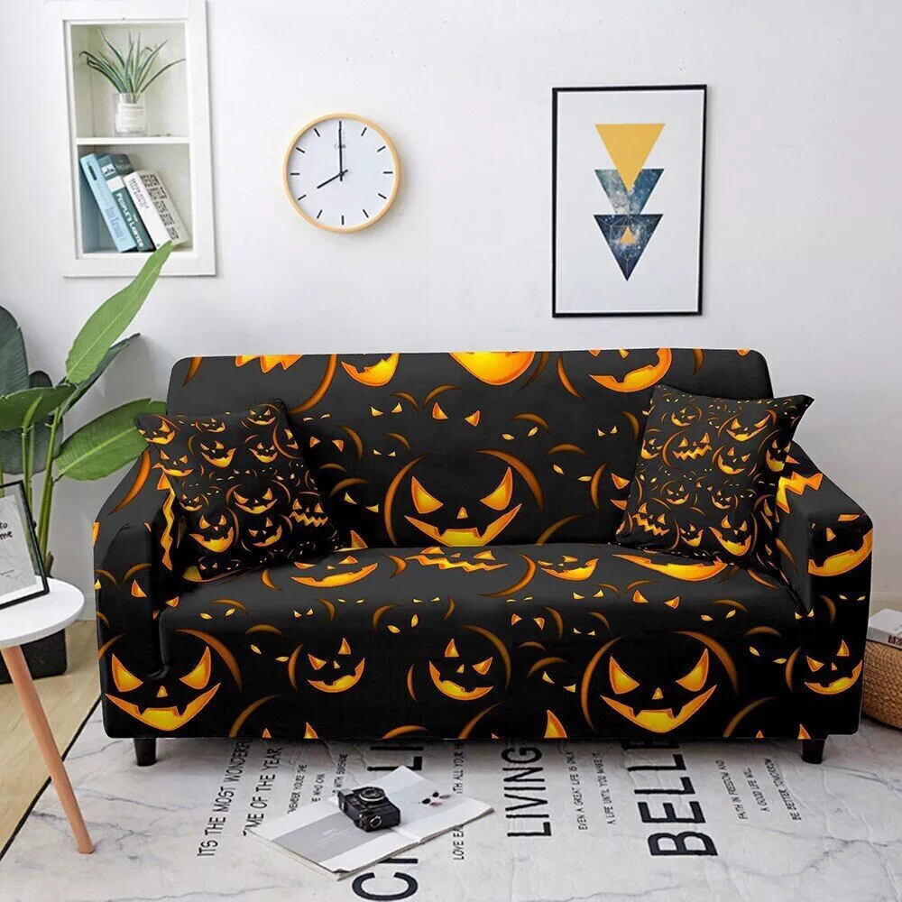 Halloween Decor Cartoon Pumpkin Ghost Sofa Cover Party Slipcover 1 2 3 4 Seat