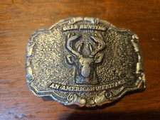 Vtg Metal Deer Hunting An American Heritage Belt Buckle 1977
