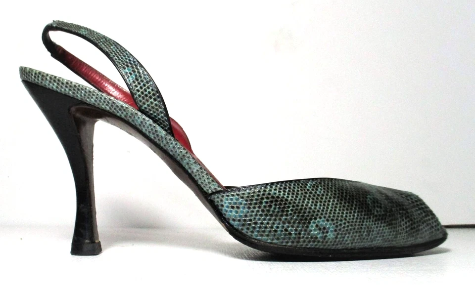 Zapatos de salón Walter Steiger DOrsay gris lagarto de colección años 90 9 mujeres punta abierta Foto 4 de 4