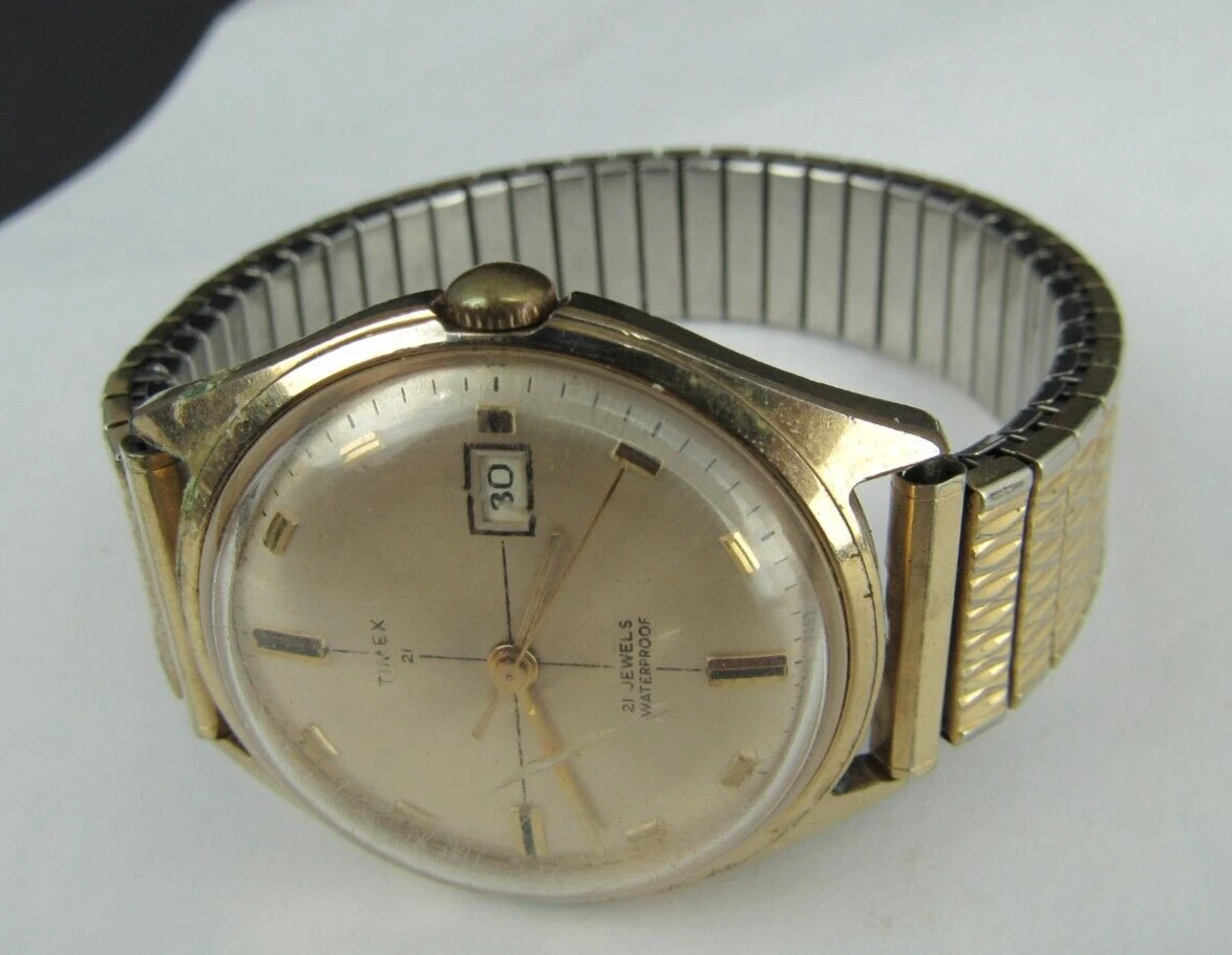 vintage Timex 21 men s watch 6544 7569 winding 10K GOLD top caps