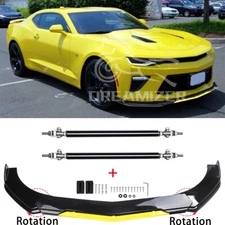 For Chevy Camaro SS Black Yellow Front Bumper Lip Spoiler Splitter + Strut Rods