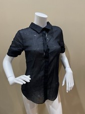 Aganovich Women Black Cotton Buttoned Collar Shirt Sz 36/S