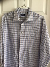 Chaps Regular Fit Blue Plaid Button-Down L/S Wrinkle Free Shirt Sz.17 1/2- 34/35